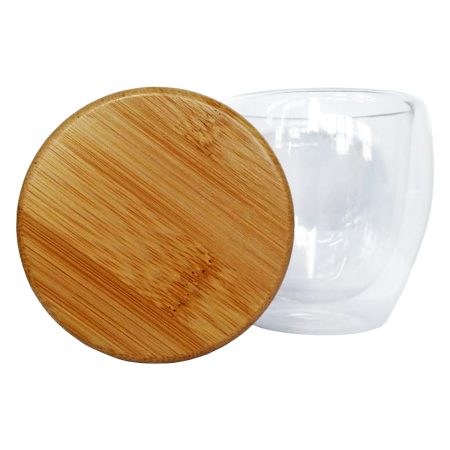 Vaso de vidrio doble pared con tapa de bamboo M7 - Imagen 3