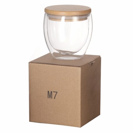 Vaso de vidrio doble pared con tapa de bamboo M7 - Imagen 4